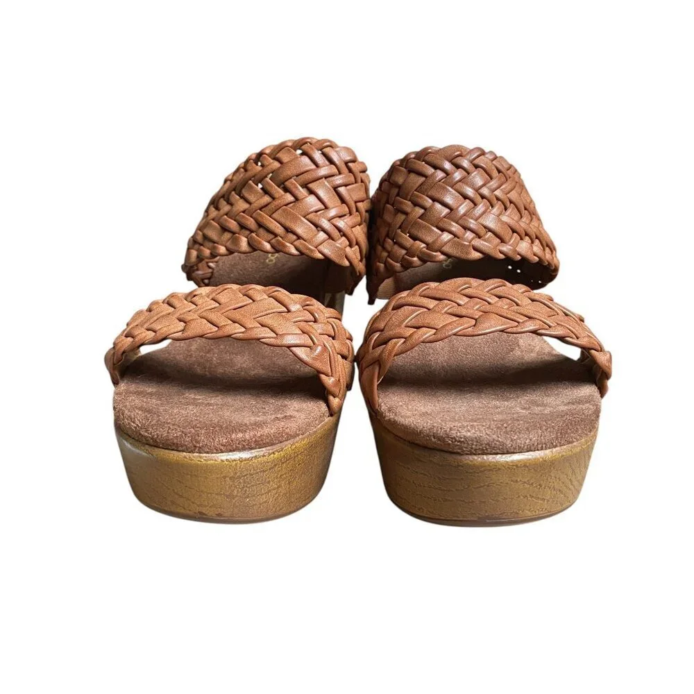 House of Harlow 1960 NWT Cognac Brown Braided Leather Platform Sandals Size 9.5 - Picture 5 of 8